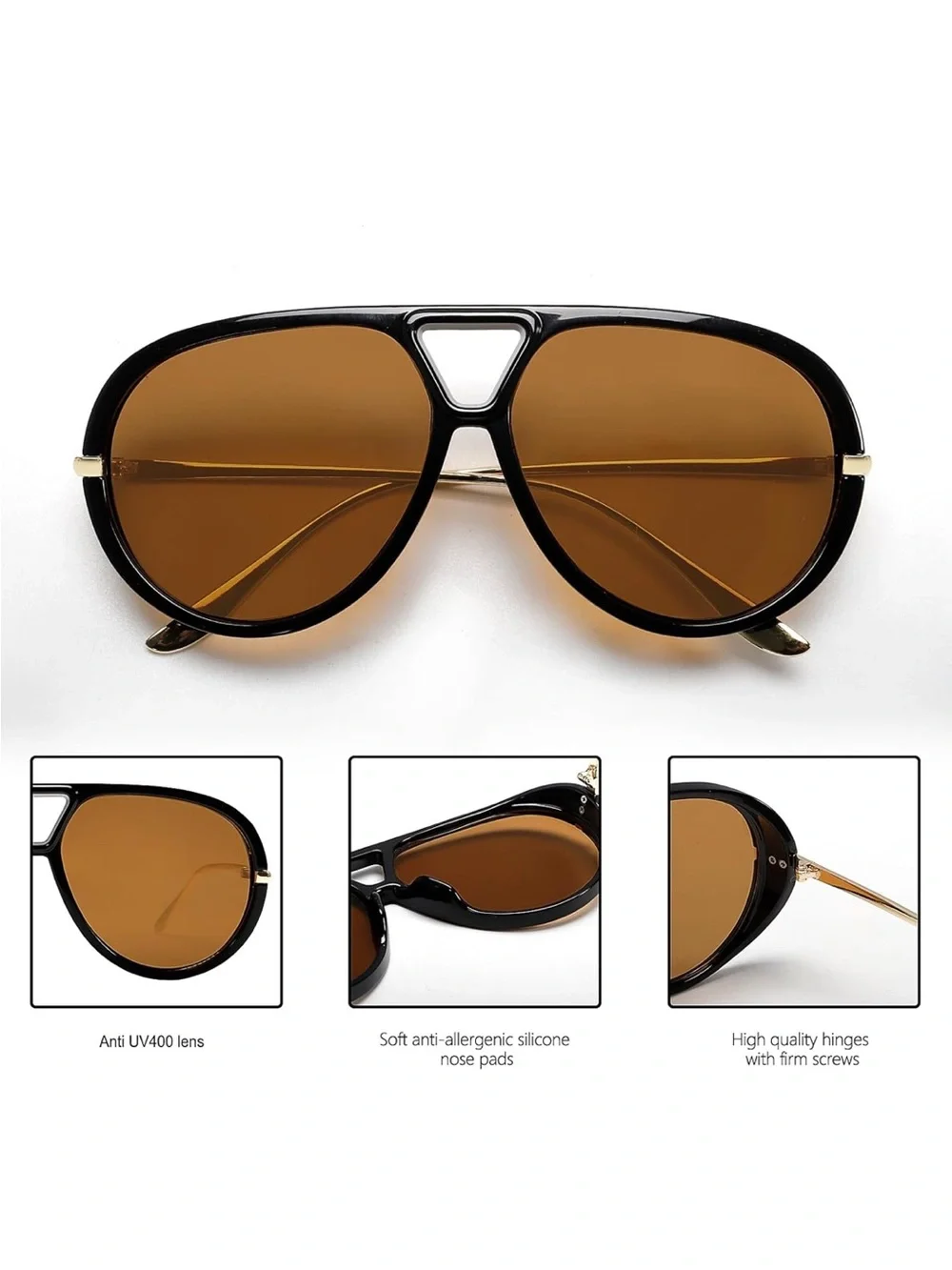 Aviator Oversized Brown Lens Women’s Men’s Retro Sunglasses